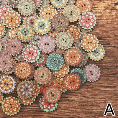 100pcs 20/25mm Mix Button Boho Bohemian Ethnic Wooden DIY Craft Sewing Decor New - Image 1 of 4