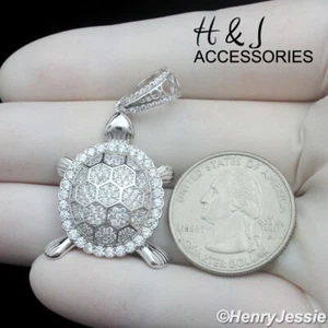 MEN WOMEN SOLID 925 STERLING SILVER ICY CZ 3D LUCKY TURTLE PENDANT*ASP477 - Picture 1 of 4