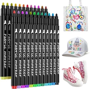 LUZOON 24 Farben Textilstifte Textilmarker Waschmaschinenfest Stoffmalstifte - Bild 1 von 7