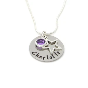 Personalised Childs Necklace with Birthstone and Star - Gift Boxed - For Girls - Picture 1 of 5