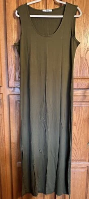 Maxi vestido de jersey sin mangas para mujer con abertura lateral talla XXL verde oliva nuevo Foto 1 de 4