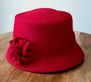 DANIELE MEUCCI Fancy Church Wedding Red Wool Bucket Hat NWT - Picture 1 of 6