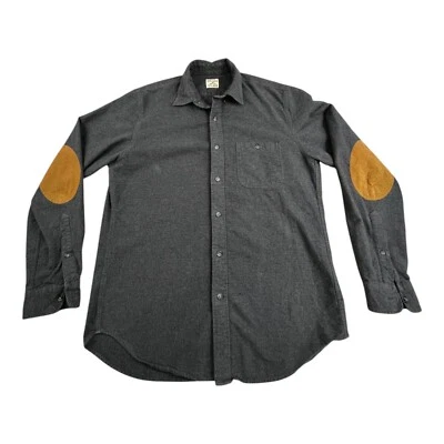 Vintage J.Crew Workshirt Men Medium Gray Button Down Chamois Shirt Elbow Patches - Image 1 of 4