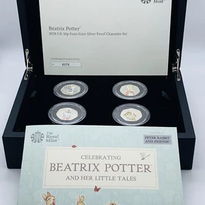 RARE 2018 RM Silver Proof Beatrix Potter Peter Rabbit Four X 50p Coin Deluxe Set - Picture 1 of 9