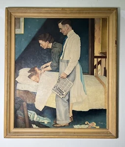 “Freedom From Fear” By McLeary Rockwell Style Vtg ORIGINAL Oil Painting 24x20” - Picture 1 of 17