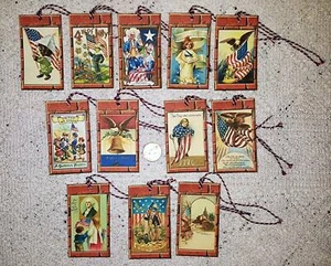 12~Vintage~4th Of July~Patriotic~Linen Cardstock~Gift~Hang~Tags - Picture 1 of 1