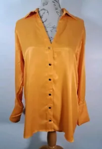 ZARA Orange Satin Blouse Long Sleeve Gold Button Down BNWT Women's Size Small - Picture 1 of 19