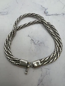 Antique 925 Sterling Silver 7 Inch Double Band Byzantine Chain Bracelet - Picture 1 of 6