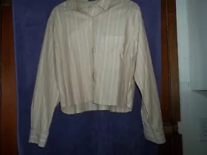 Everlane Organic Tan (BeigeCropped Button Down Stripe Long Sleeve Shirt Size M - Picture 1 of 9