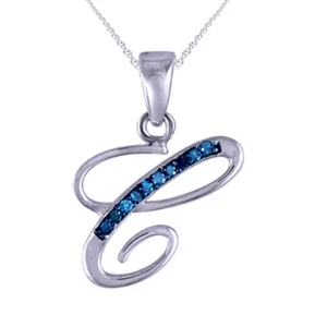 Initial "C" Pendant Necklace Natural Diamond 14K White Gold Plated Sterling 18" - Picture 1 of 3