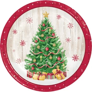 Vintage Christmas Tree 8 Ct Dinner Lunch 9" Plates - Picture 1 of 1