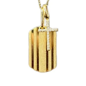 .07ct G SI 14K Gold Diamond Dog Tag Medallion Charm Pendant Necklace 18 IN Chain - Picture 1 of 2