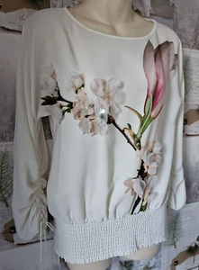 Camicetta Ted Baker Xathia 3D Harmony manica scollata avorio floreale taglia 1 UK 8 - Foto 1 di 5