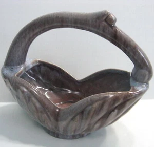 Gonder Ceramic Arts Pottery Vtg Basket Planter Blue Lilac Brown Drip Mid Century - Picture 1 of 9