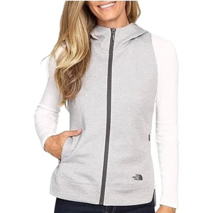 THE NORTH FACE Hooded Knit Full Zip Vest W's Sz M Gray Outdoor Cottage Travel - Picture 1 of 14