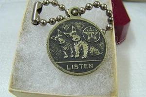 Antiker 1930er Texaco Öl Gas Scottish Terrier Schlüsselanhänger & Kette Anhänger HÖREN - Bild 1 von 2