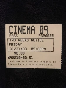 Zwei Wochen Kündigung, Movie Ticket Stub, Sandra Bullock/Hugh Grant, 2003 - Bild 1 von 4