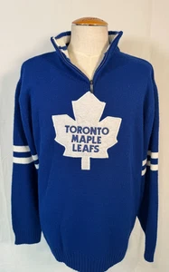 Toronto Maple Leafs NHL Blue Knit Logo Sweater 1/4 Zip Hockey Men's Sz XXL - Picture 1 of 13