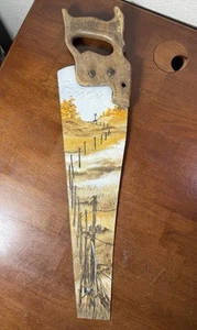 Original Oil Folk Art Painting On A Vintage Hand Saw - Old West Scene - Signed - Picture 1 of 14