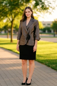 Alex Evenings Metallic Iridescent Jacket Women 3/4 Sleeve Floral Closure Wrap 1X - Picture 1 of 9