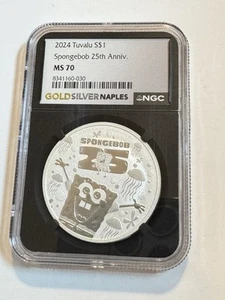 2024 Tuvalu SpongeBob Square Pants 25th Anniversary 1oz Silver Coin NGC MS 70 ๐ฅ - Picture 1 of 4