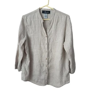 Vintage Sag Harbor Leinen Tunika Top Gr. L beige natur minimal Button Down klassisch - Bild 1 von 7