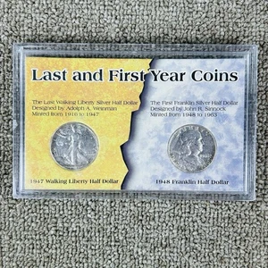Last Walking Liberty monete argento metà 1947 e prima Franklin argento metà 1948 D - Foto 1 di 7