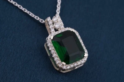 2Ct изумруд огранки лаборатории создал зеленый изумруд цепочка ожерелье 14K белое золото покрытием - Изображение 1 из 4