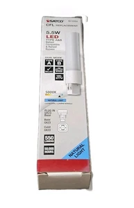 Satco S11554 5.5 Watt LED PL 2-PIN Dual Mode 5000K GX23 base CFL Replacement - Picture 1 of 1