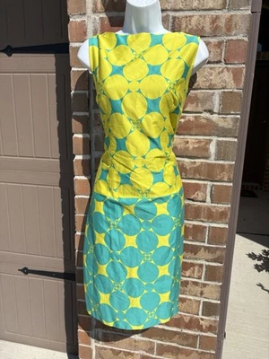 Leslie Faye Yellow and Blue Geometric Dress size 16 - Image 1 of 4