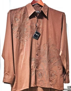 Stacy Adams Men's Cinnamon Embroidered L/S Poly Blend Button Shirt Size 2XL NWT - Picture 1 of 5