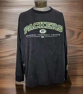 Camisa NFL Green Bay Packers Para Hombres 3XT Negra Estampado Gráfico Manga Larga Desteñida Foto 1 de 4