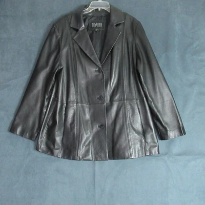 Wilsons Pelle Studio кожаная куртка мужчин 2 X черный кнопка пальто ретро Moto дизайнер - Изображение 1 из 4