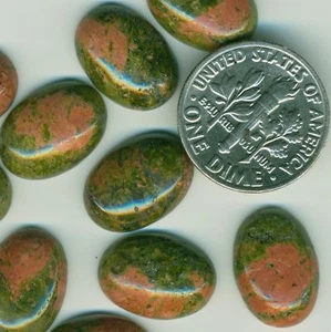 UNAKITE Package of TWO 13x18mm Oval Cabochons Natural Stone Epidote Feldspar - Picture 1 of 2