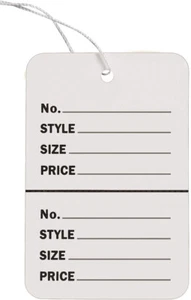 2000 Clothing Tags Price Sale Strung 1 ¾ x 2 ⅞” Two Part White Cotton String - Picture 1 of 3