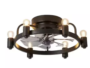 Genoxygic ONWL-BL20-4T 20" Black Indoor Flush Mount Ceiling Fan w Light & Remote - Picture 1 of 7