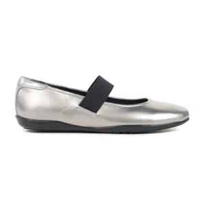 Rockport Women's Aver 2 Silver Leather Metallic Ballet Flats - Picture 1 of 3