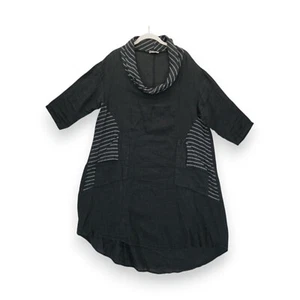 Italian 100% Linen Black Dress Half Sleeves Striped Pockets / Neck, Chest: 46" - Picture 1 of 8