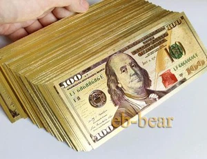 All'ingrosso 500 pz nuove banconote d'oro colore $ 100 dollari USD denaro banconote artigianato - Foto 1 di 7
