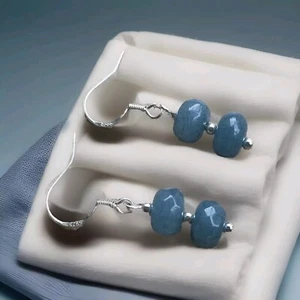 Beautiful AQUAMARINE Gemstone earrings in SOLID 925 STERLING SILVER.Uk Seller - Picture 1 of 8