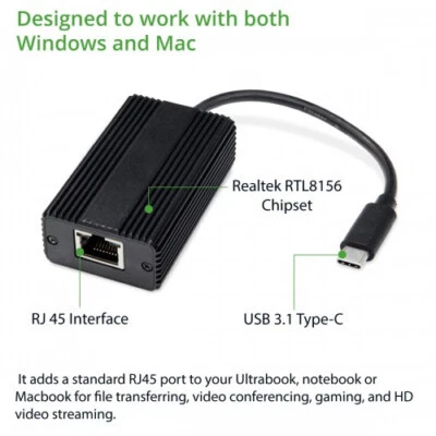 SYBA SD-ADA24064 USB-C 3.1 2.5 Gigabit Ethernet LAN Adapter - Image 1 of 2