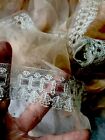 ETHEREAL RARE ANTIQUE VICTORIAN FRENCH SILK INSERTION LACE TRIM SILVER GRAY