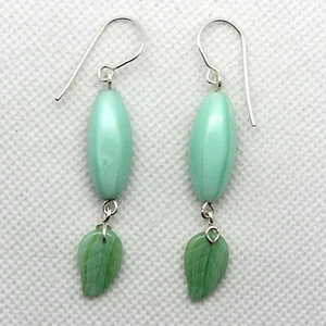 Agata oblonga azul espuma de mar con pendientes colgantes de hoja verde 2,25" de largo hechos a mano - Imagen 1 de 5