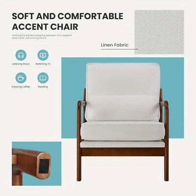 Cómoda silla acento - Silla moderna de mediados de siglo con respaldo bajo con almohada Foto 1 de 4