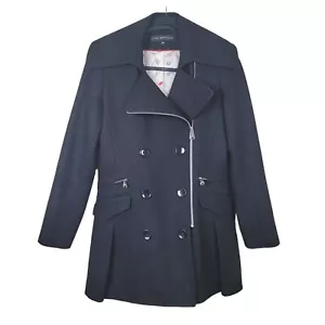 Via Spiga Coat 4P Womens Black Jacket Asymmetrical-Zip Wool-Blend - Picture 1 of 13