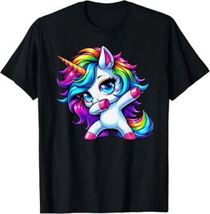Dabbing Unicorn Girls Kids Women Rainbow Cute Unicorn Dab T-Shirt Hoodie - Picture 1 of 16