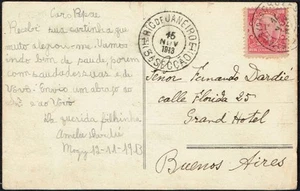 2429 BRAZIL TO ARGENTINA POSTCARD 1913 MOGY DAS CRUZES - BUENOS AIRES - Picture 1 of 2