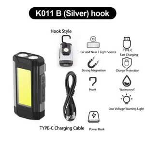 Led Work Light 10w Magnetic Flashlight Usbc Foldable Working Hook Cob Waterproof - Picture 1 of 13