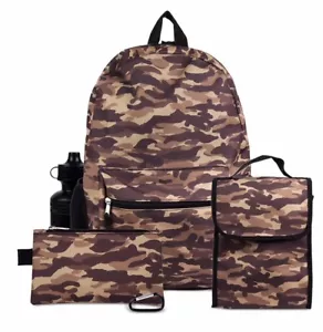 Camouflage Schulrucksack mit passender Brotzeittasche Federmäppchen Trinkflasche Karabiner - Bild 1 von 4