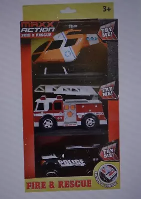 Maxx Action Mini Rescue Vehicles 3 Pack with Friction-Rev Motor Rubber Tires New - Image 1 of 4